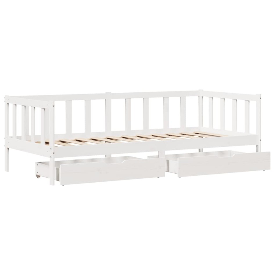 Sofá cama con cajones madera maciza de pino blanco 90x200