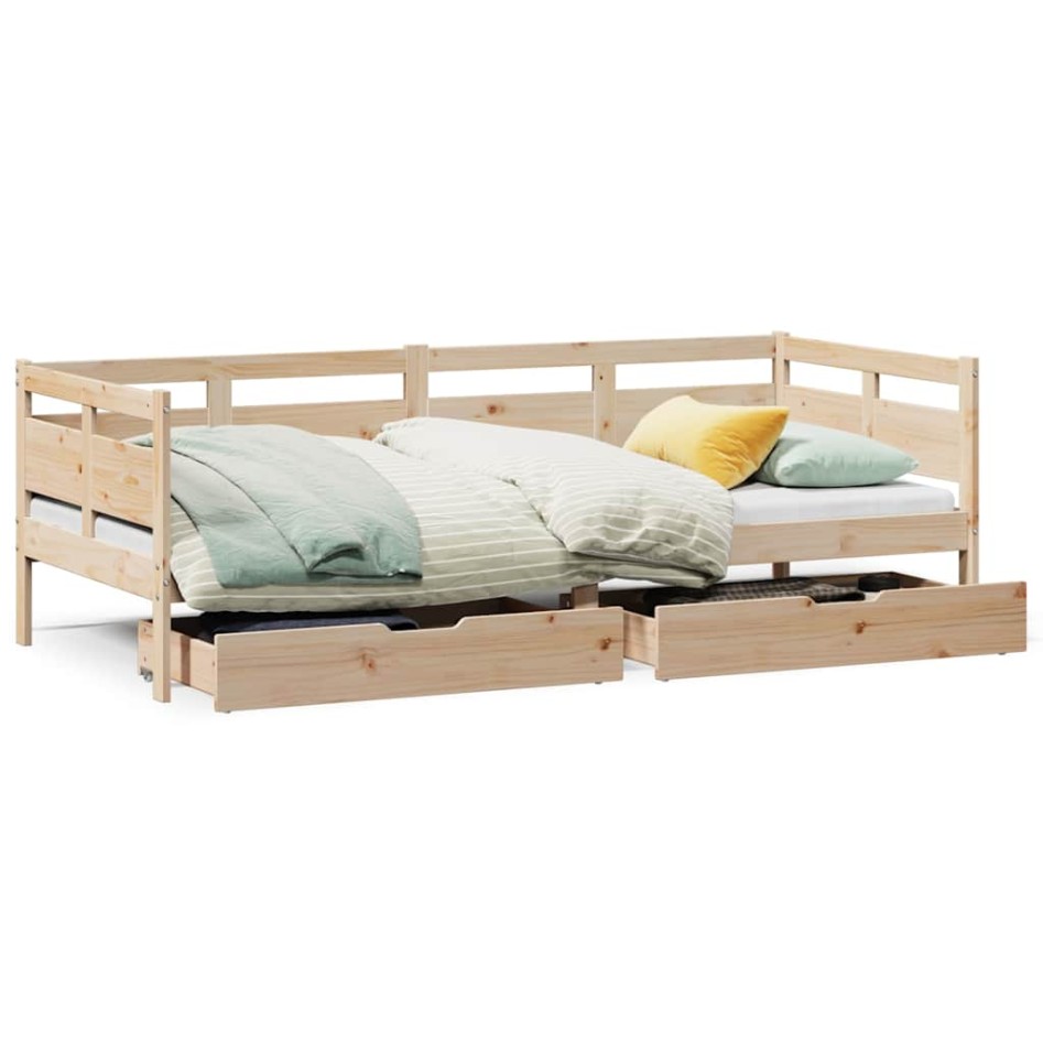 Sofá cama con cajones madera maciza de pino 90x200