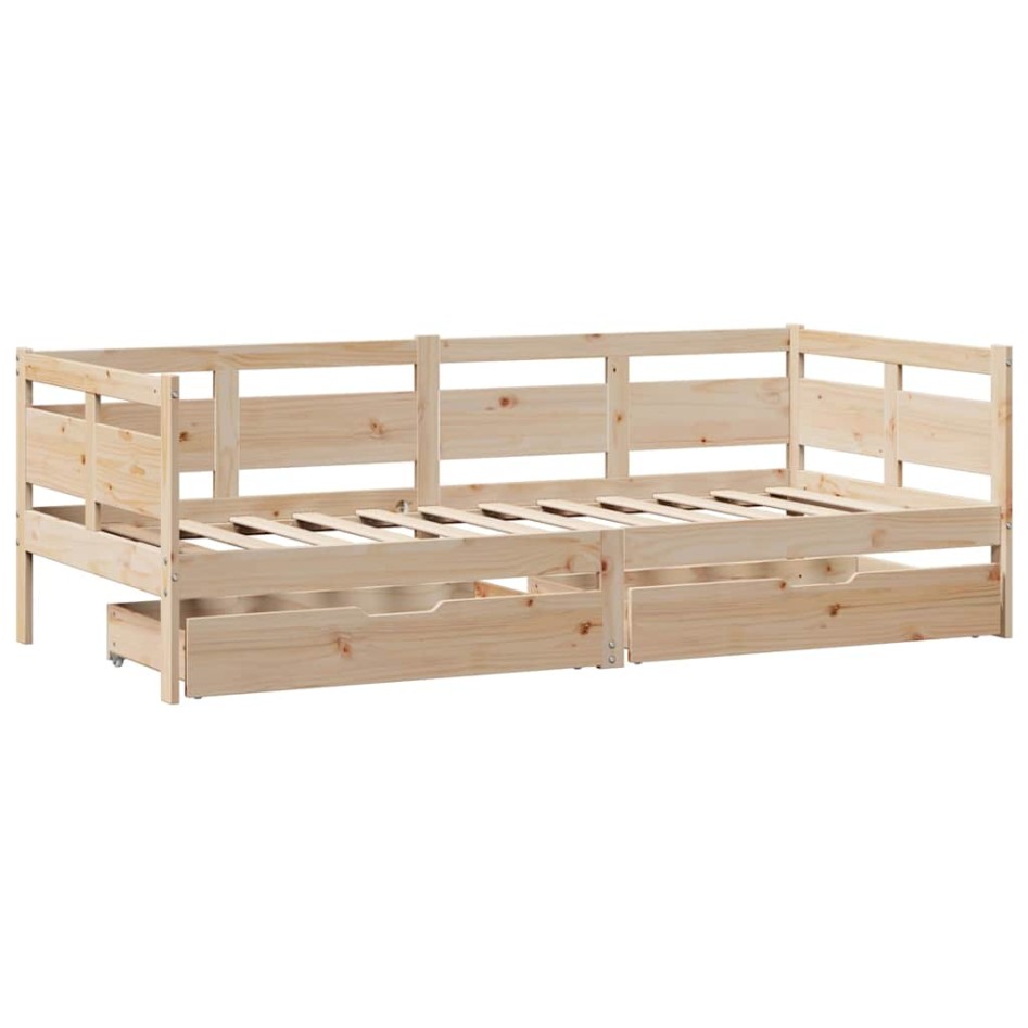 Sofá cama con cajones madera maciza de pino 80x200