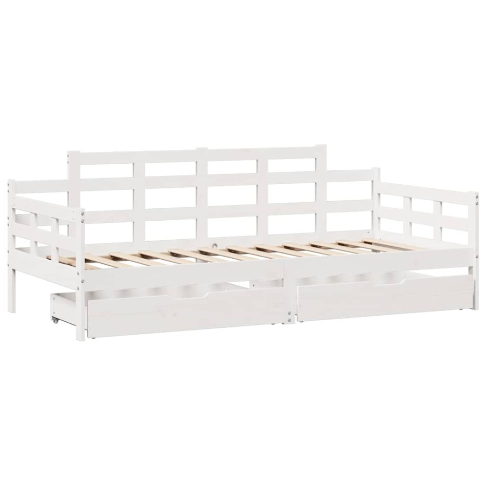 Sofá cama con cajones madera maciza de pino blanco 90x200