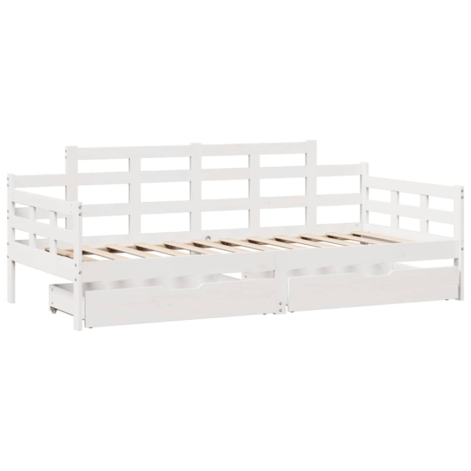 Sofá cama con cajones madera maciza de pino blanca 80x200