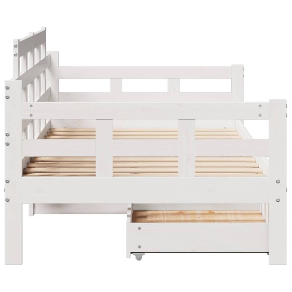Sofá cama con cajones madera maciza de pino blanca 80x200