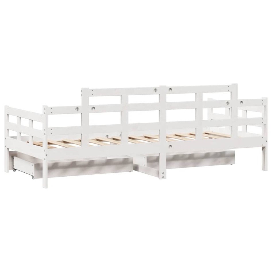 Sofá cama con cajones madera maciza de pino blanca 80x200