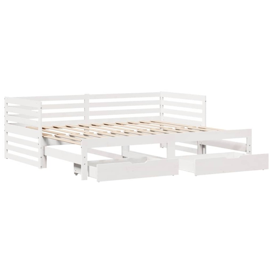 Sofá cama con cajones madera maciza de pino blanco 90x200