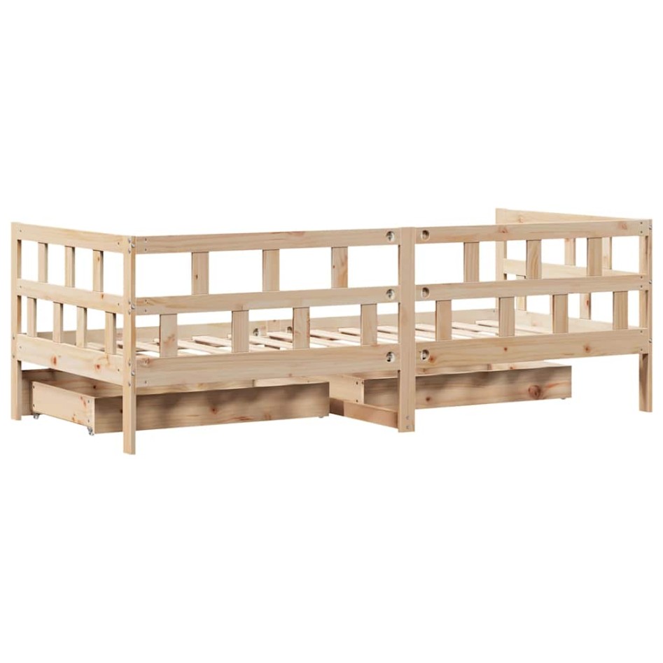 Sofá cama con cajones madera maciza de pino 90x190