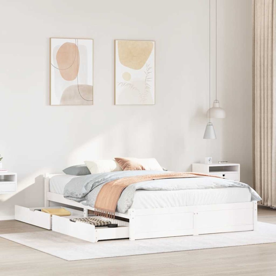 Estructura de cama sin colchón madera de pino blanca 150x200