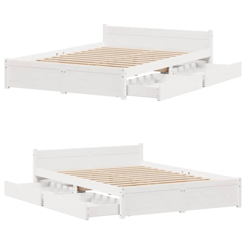 Estructura de cama sin colchón madera de pino blanca 150x200