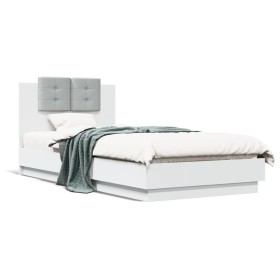 Estructura de cama con cabecero y luces LED blanco 90x200