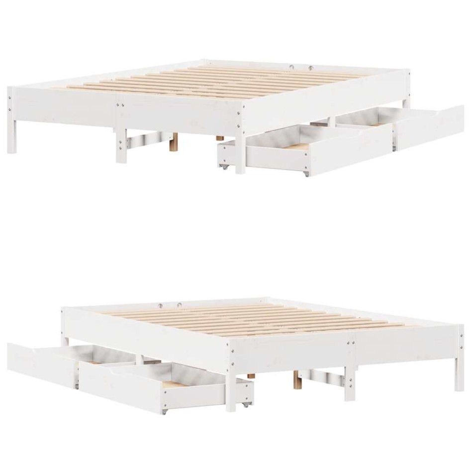 Estructura de cama sin colchón madera de pino blanca 140x190