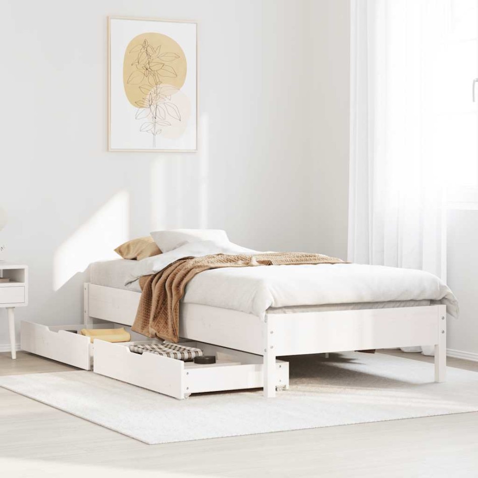 Estructura de cama sin colchón madera maciza blanca 75x190