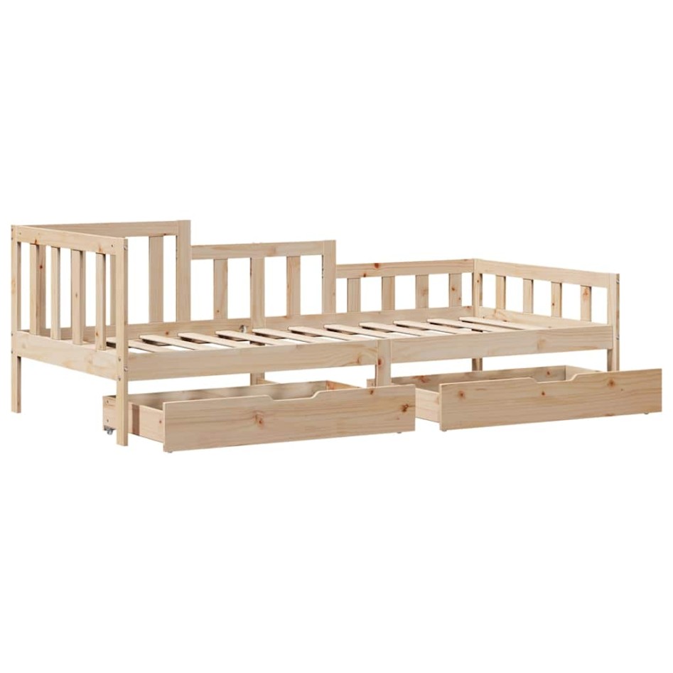Sofá cama con cajones madera maciza de pino 90x200