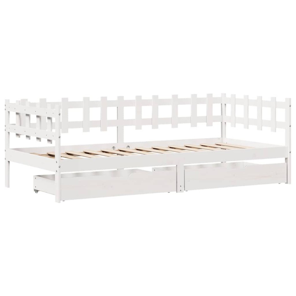 Sofá cama con cajones madera maciza de pino blanco 90x200