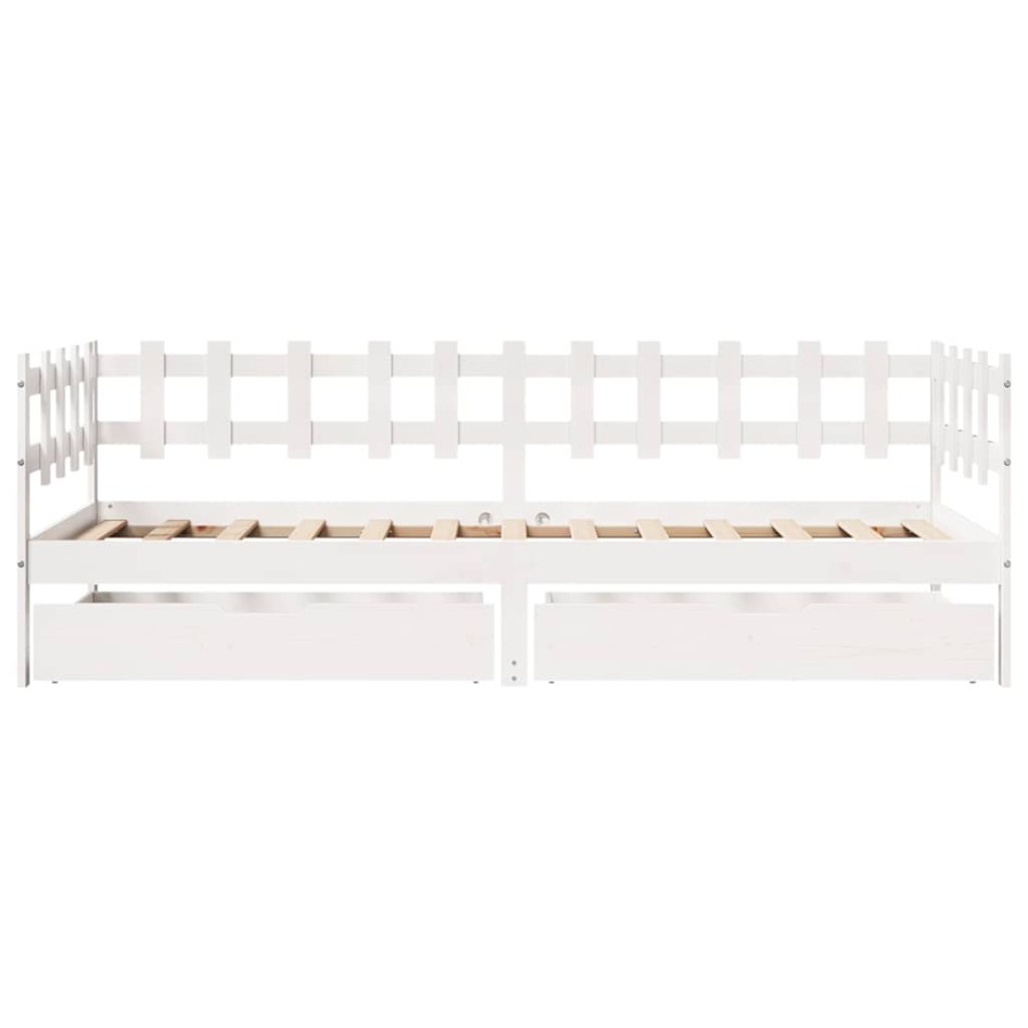 Sofá cama con cajones madera maciza de pino blanco 90x200