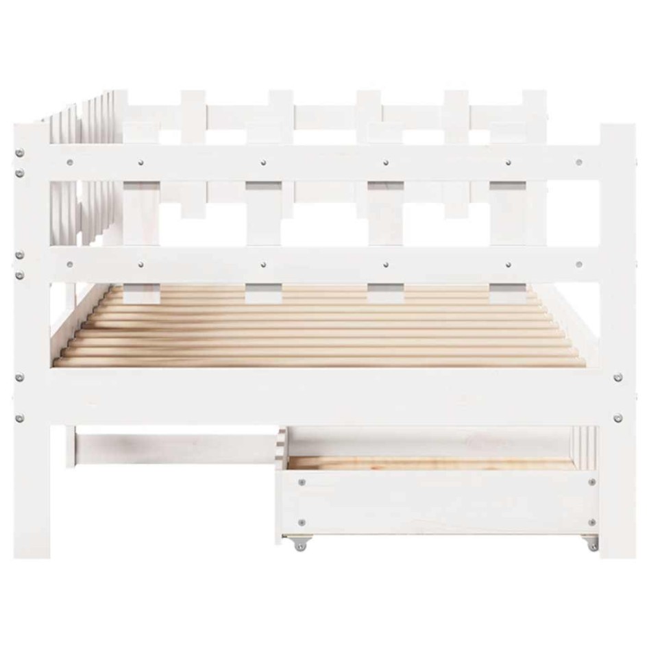 Sofá cama con cajones madera maciza de pino blanco 90x200