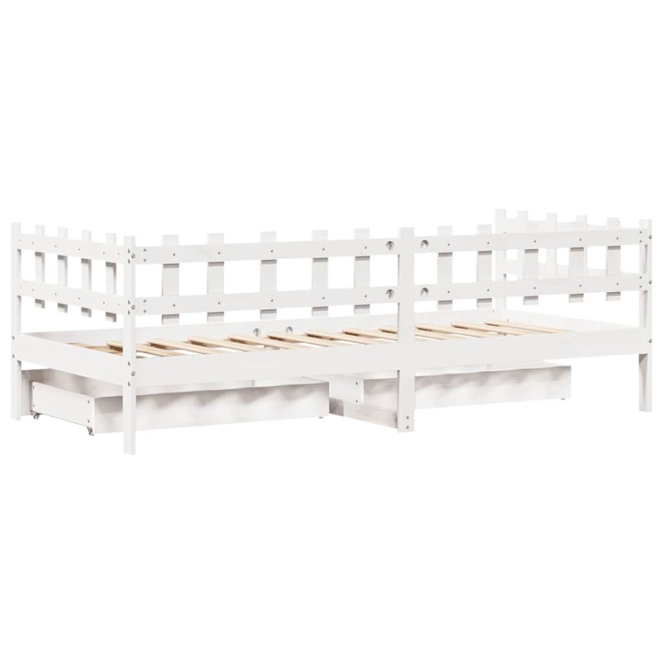 Sofá cama con cajones madera maciza de pino blanco 90x200