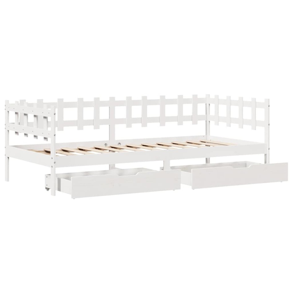 Sofá cama con cajones madera maciza de pino blanco 90x200