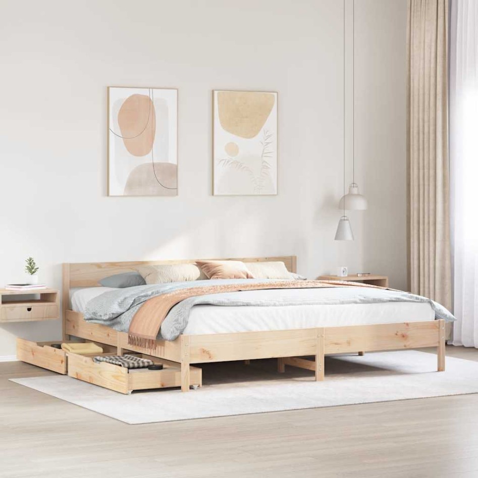 Estructura de cama sin colchón madera maciza de pino 200x200