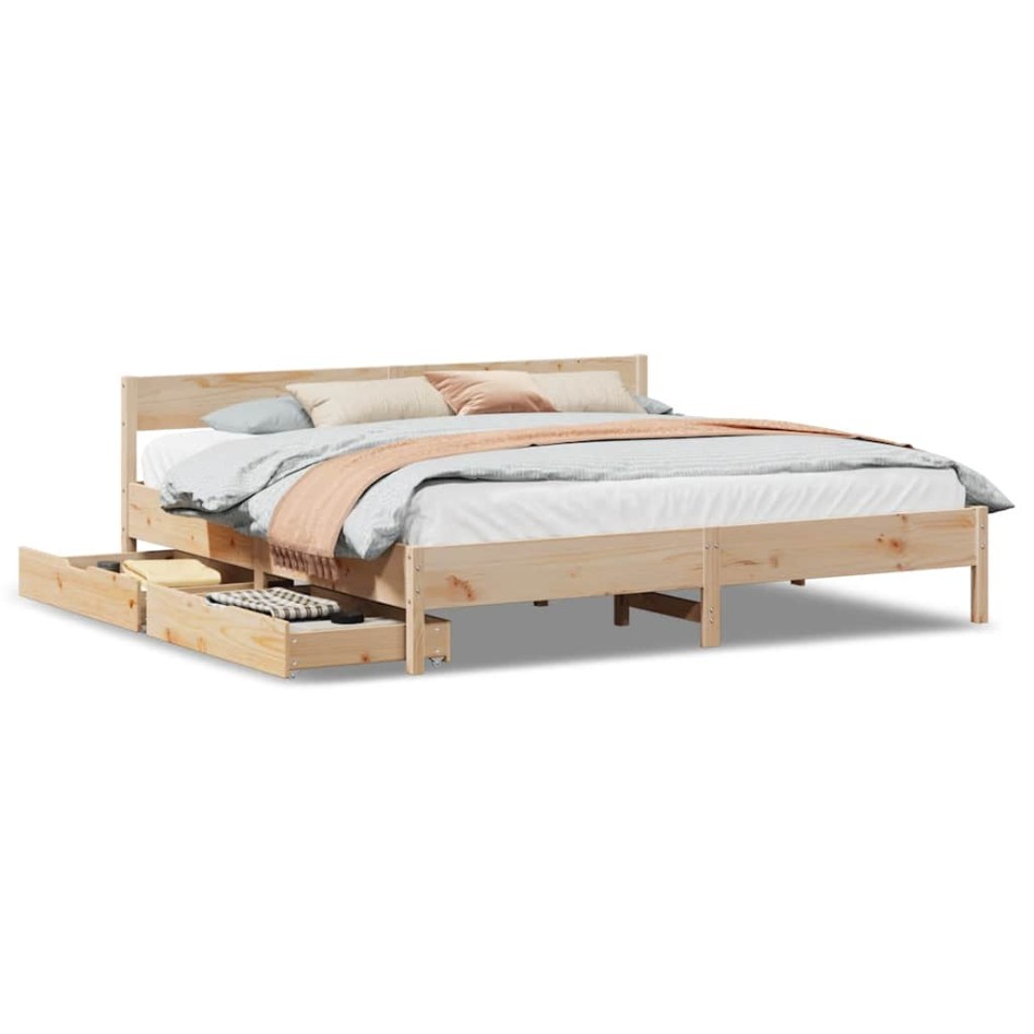 Estructura de cama sin colchón madera maciza de pino 200x200