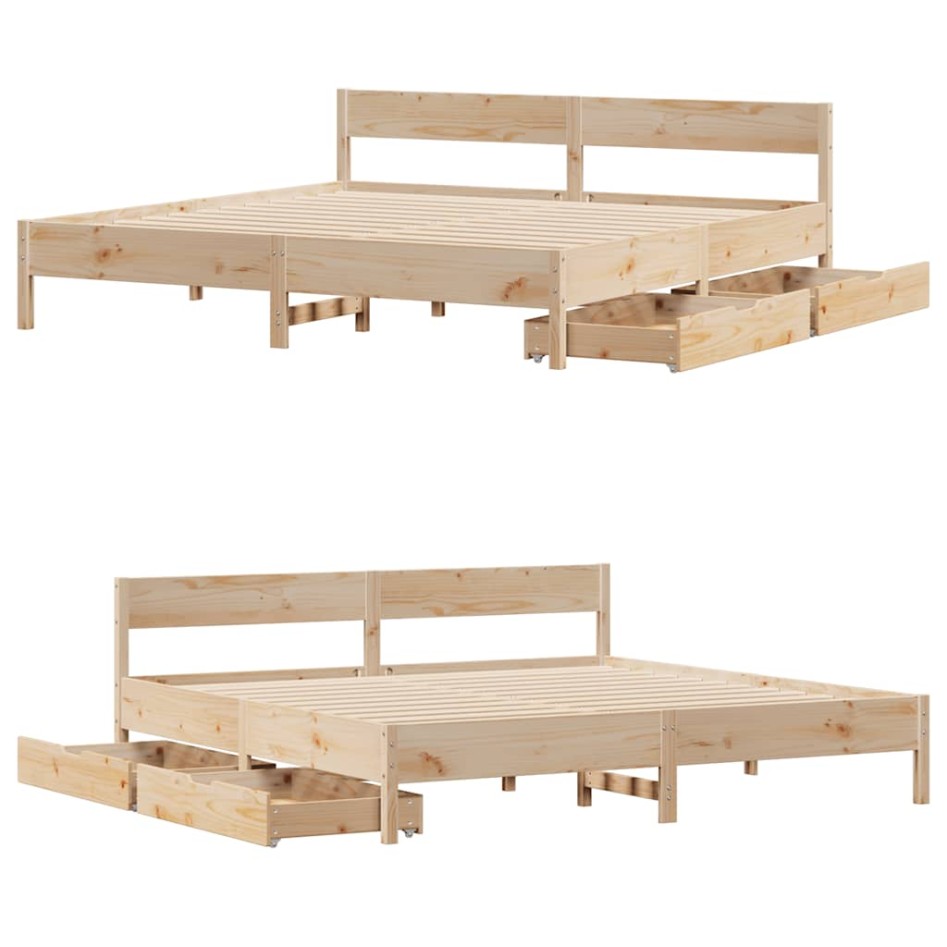 Estructura de cama sin colchón madera maciza de pino 200x200