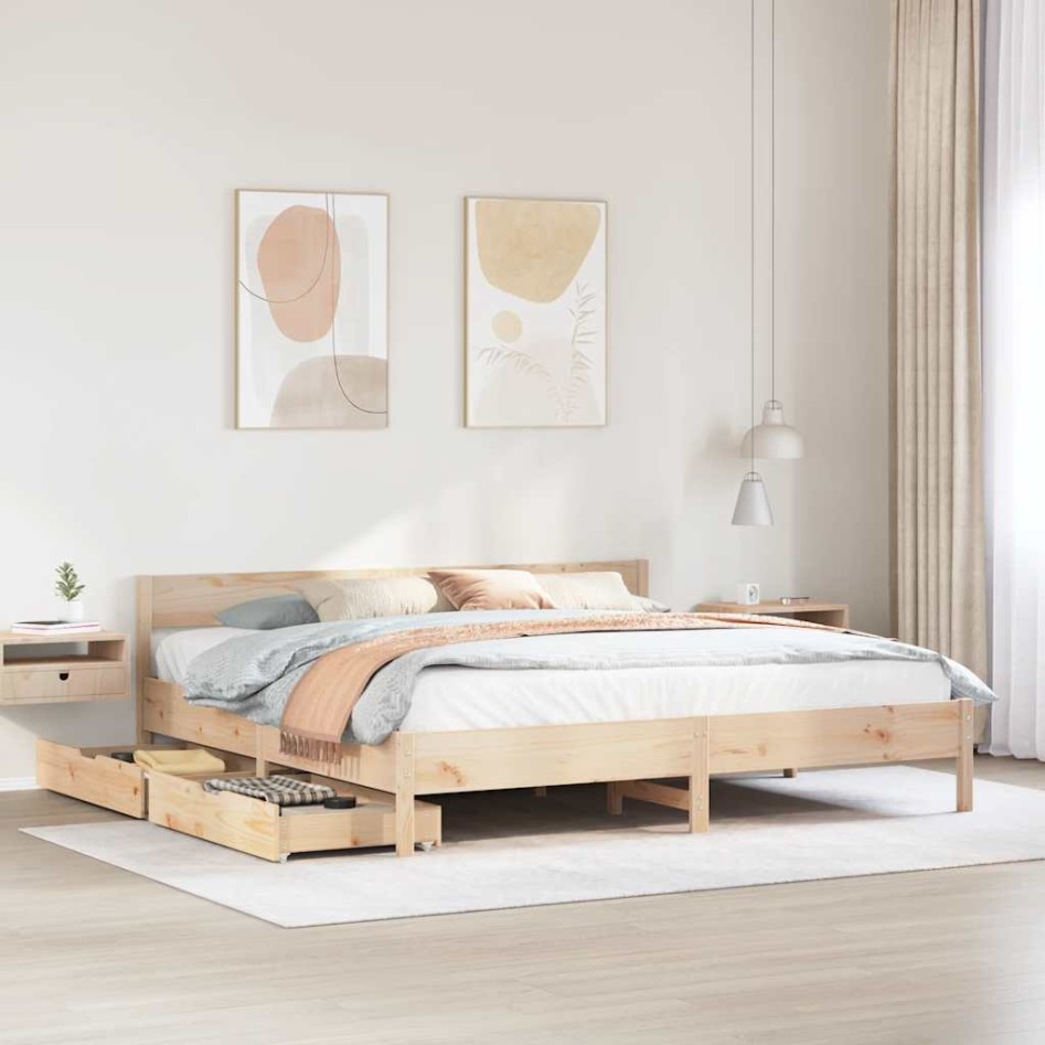 Estructura de cama sin colchón madera maciza de pino 180x200