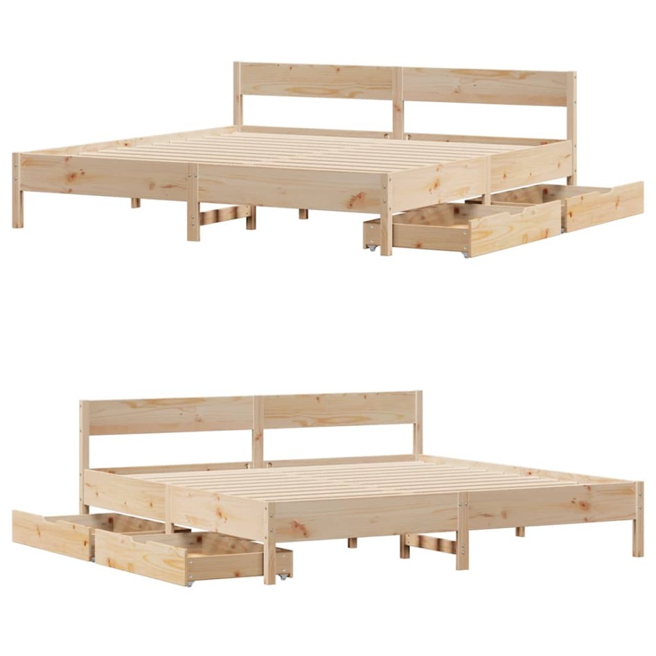 Estructura de cama sin colchón madera maciza de pino 180x200