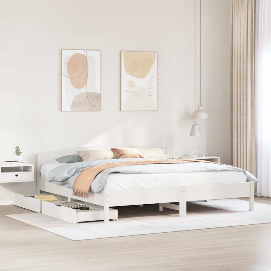 Cama sin colchón madera maciza de pino blanca 180x200