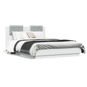 Estructura de cama con cabecero y luces LED blanco 140x190