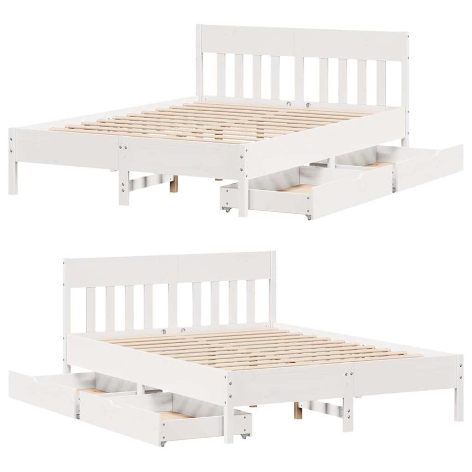 Estructura de cama sin colchón madera de pino blanca 140x200
