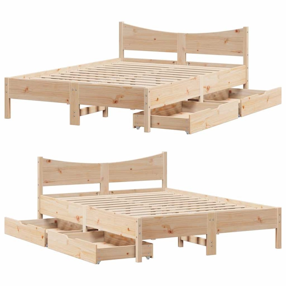 Estructura de cama con cajones madera maciza de pino 120x200