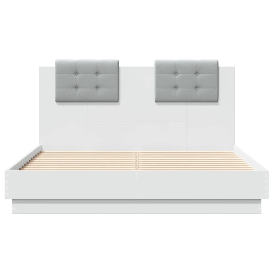 Estructura de cama con cabecero y luces LED blanco 140x190