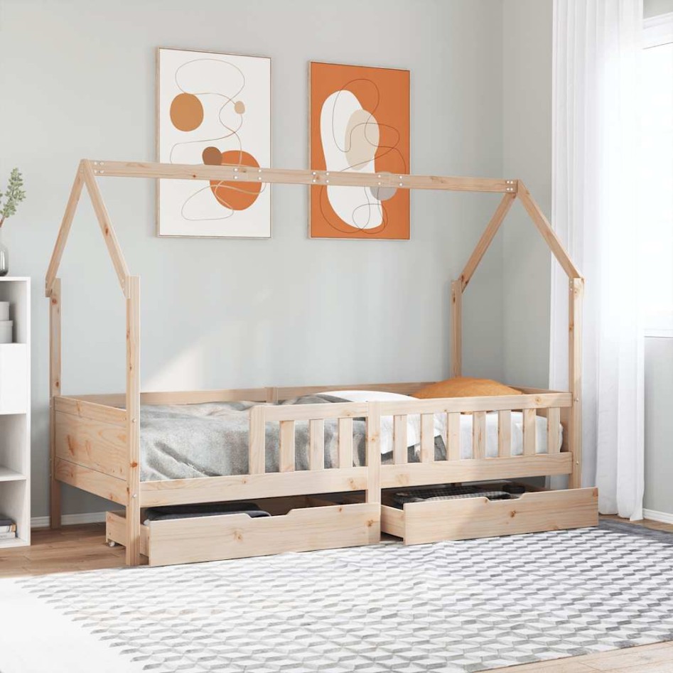 Estructura de cama para niños con cajones madera pino 90x200