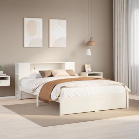 Cama con estantería sin colchón madera maciza blanca 140x200