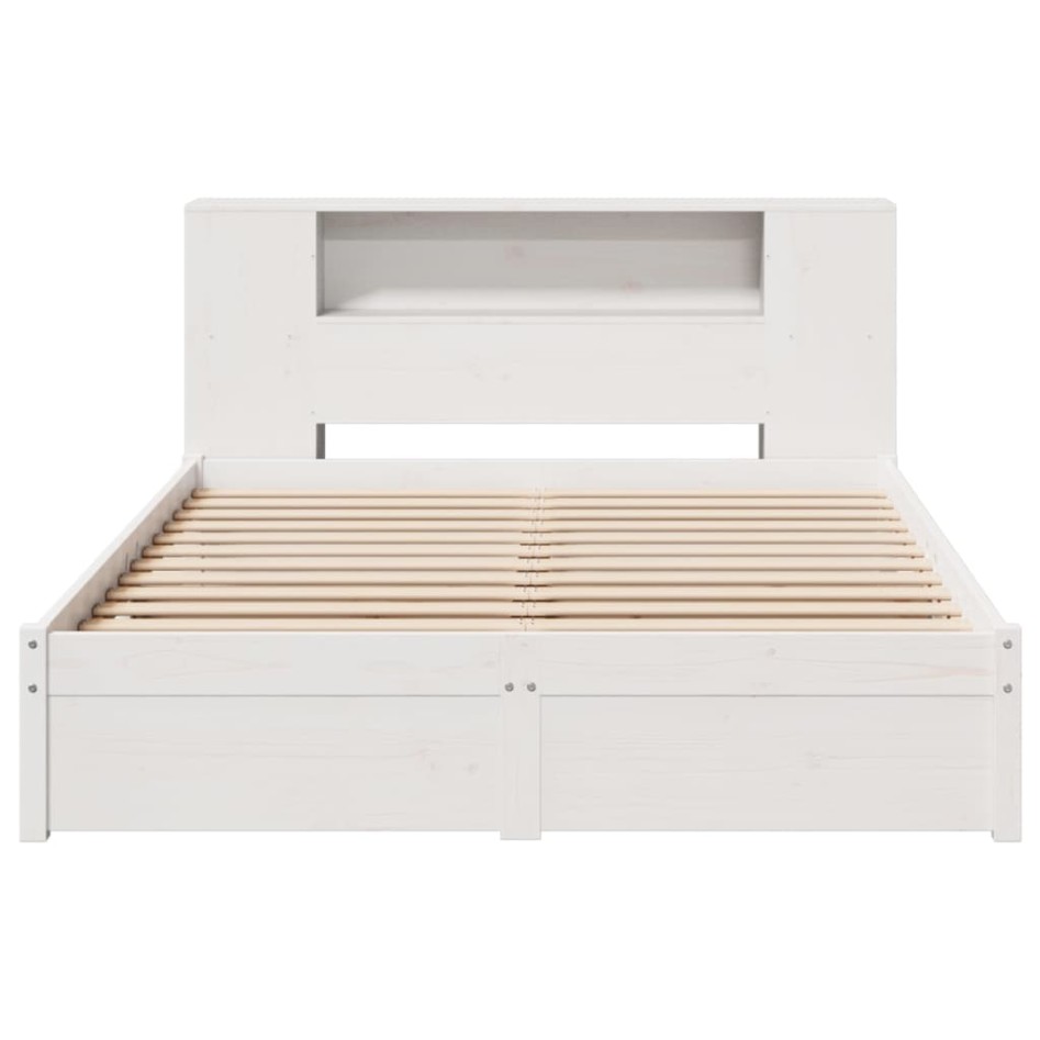 Cama con estantería sin colchón madera maciza blanca 140x200