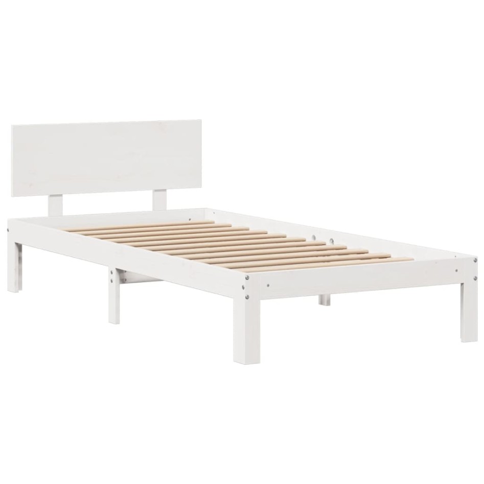 Cama con estantería sin colchón madera maciza blanca 120x190