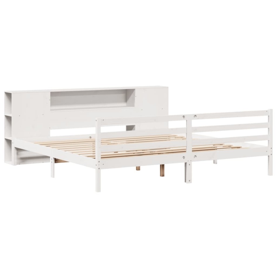 Cama con estantería sin colchón madera maciza blanca 180x200