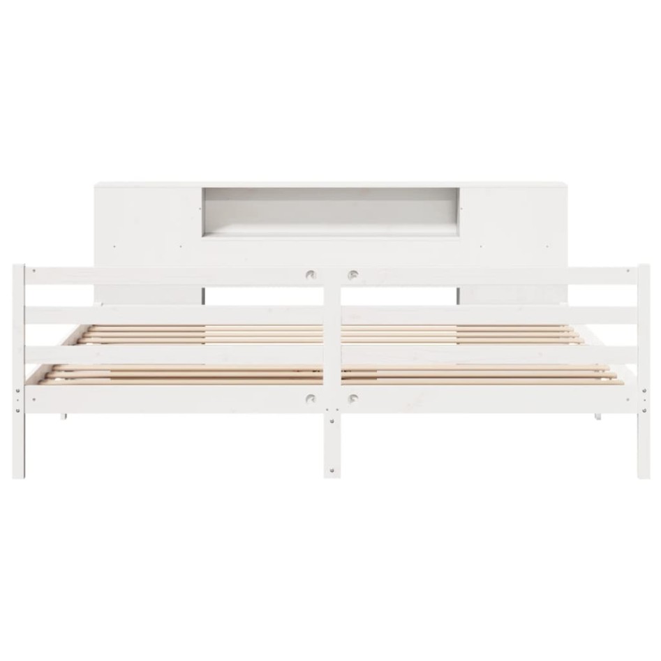 Cama con estantería sin colchón madera maciza blanca 180x200