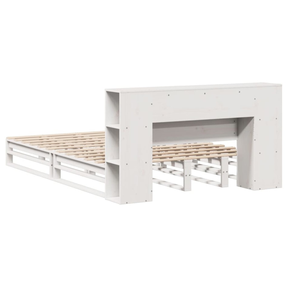 Cama con estantería sin colchón madera maciza blanca 140x200