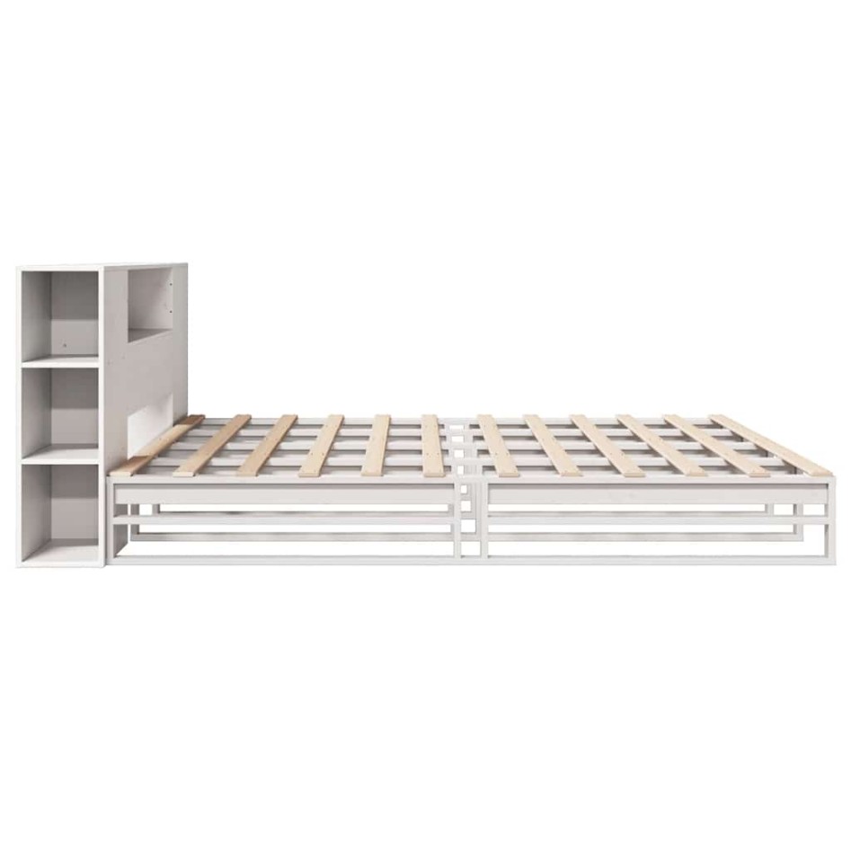 Cama con estantería sin colchón madera maciza blanca 200x200
