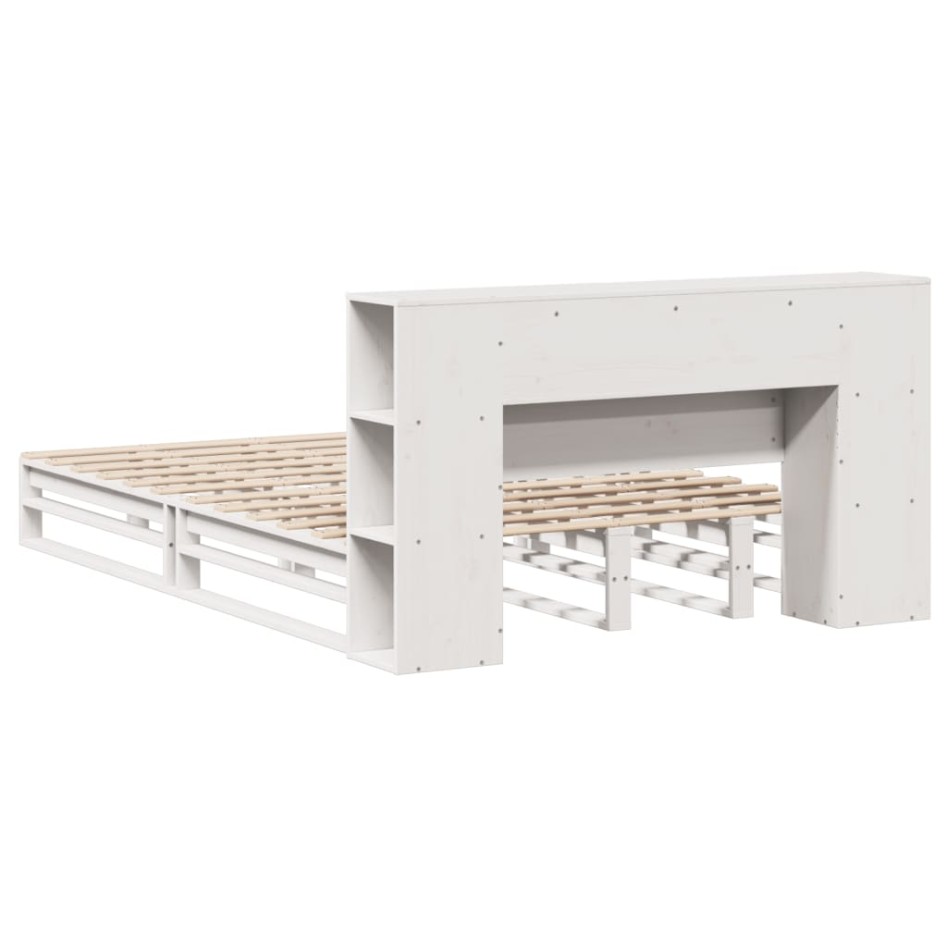 Cama con estantería sin colchón madera maciza blanca 140x190