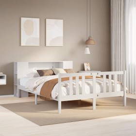 Cama con estantería sin colchón madera maciza blanca 160x200