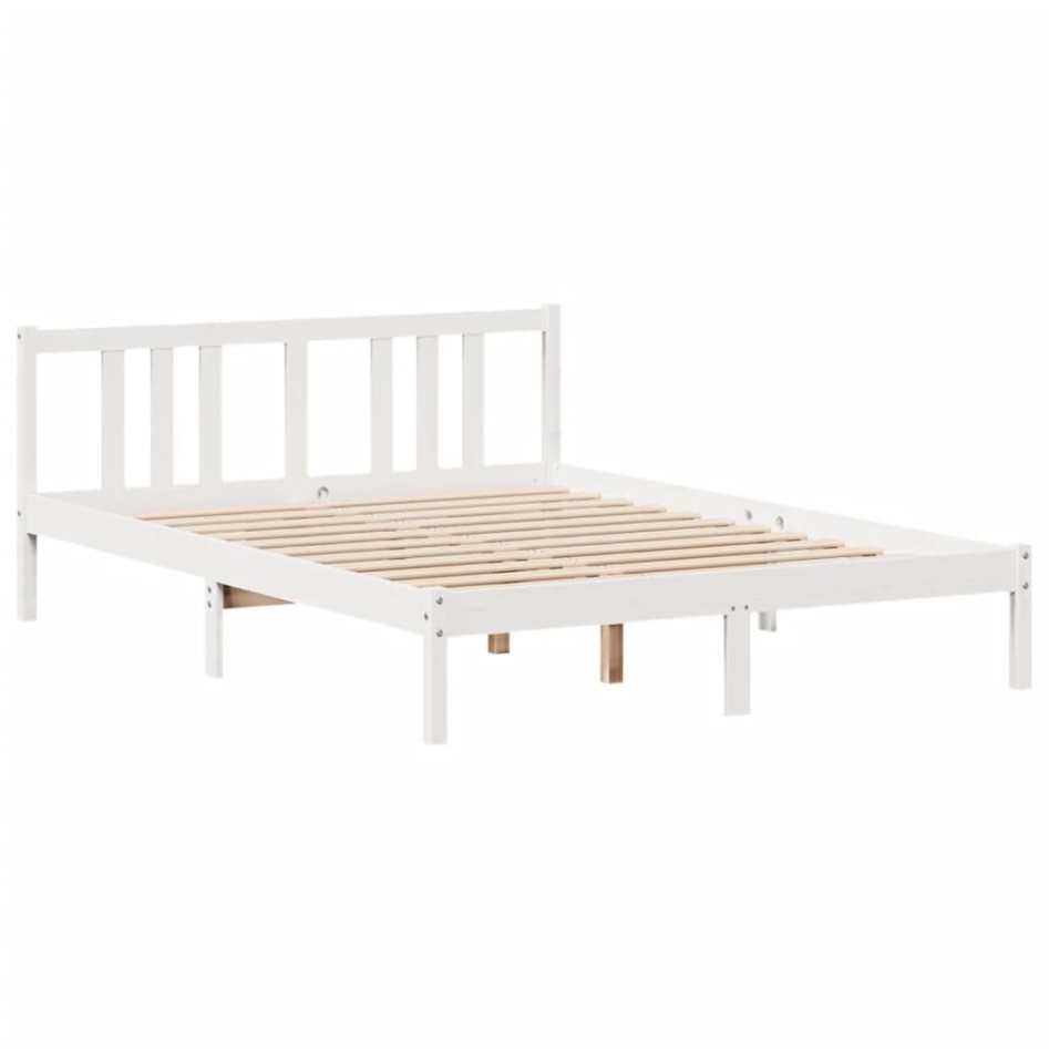 Cama con estantería sin colchón madera maciza blanca 160x200