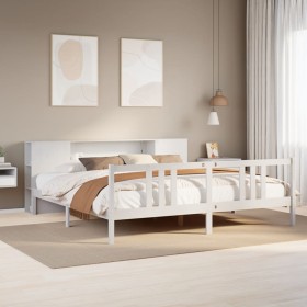 Cama con estantería sin colchón madera maciza blanca 200x200