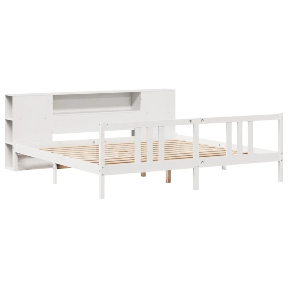 Cama con estantería sin colchón madera maciza blanca 200x200