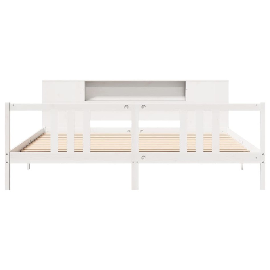 Cama con estantería sin colchón madera maciza blanca 200x200