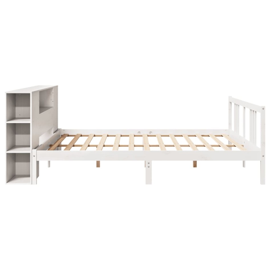 Cama con estantería sin colchón madera maciza blanca 200x200
