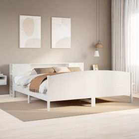 Cama con estantería sin colchón madera maciza blanca 180x200