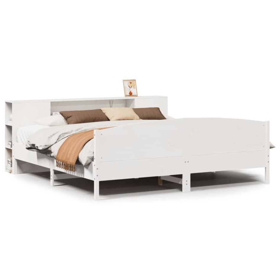 Cama con estantería sin colchón madera maciza blanca 180x200