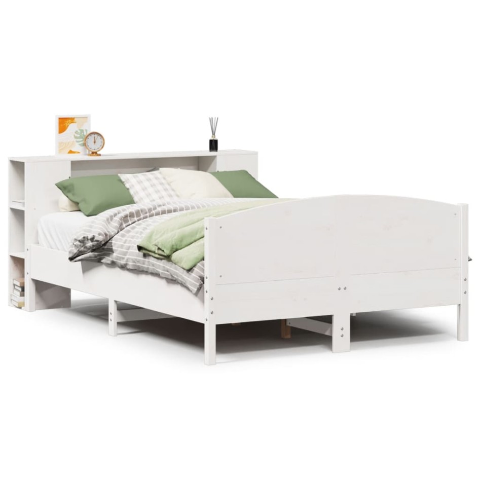 Cama con estantería sin colchón madera maciza blanca 160x200