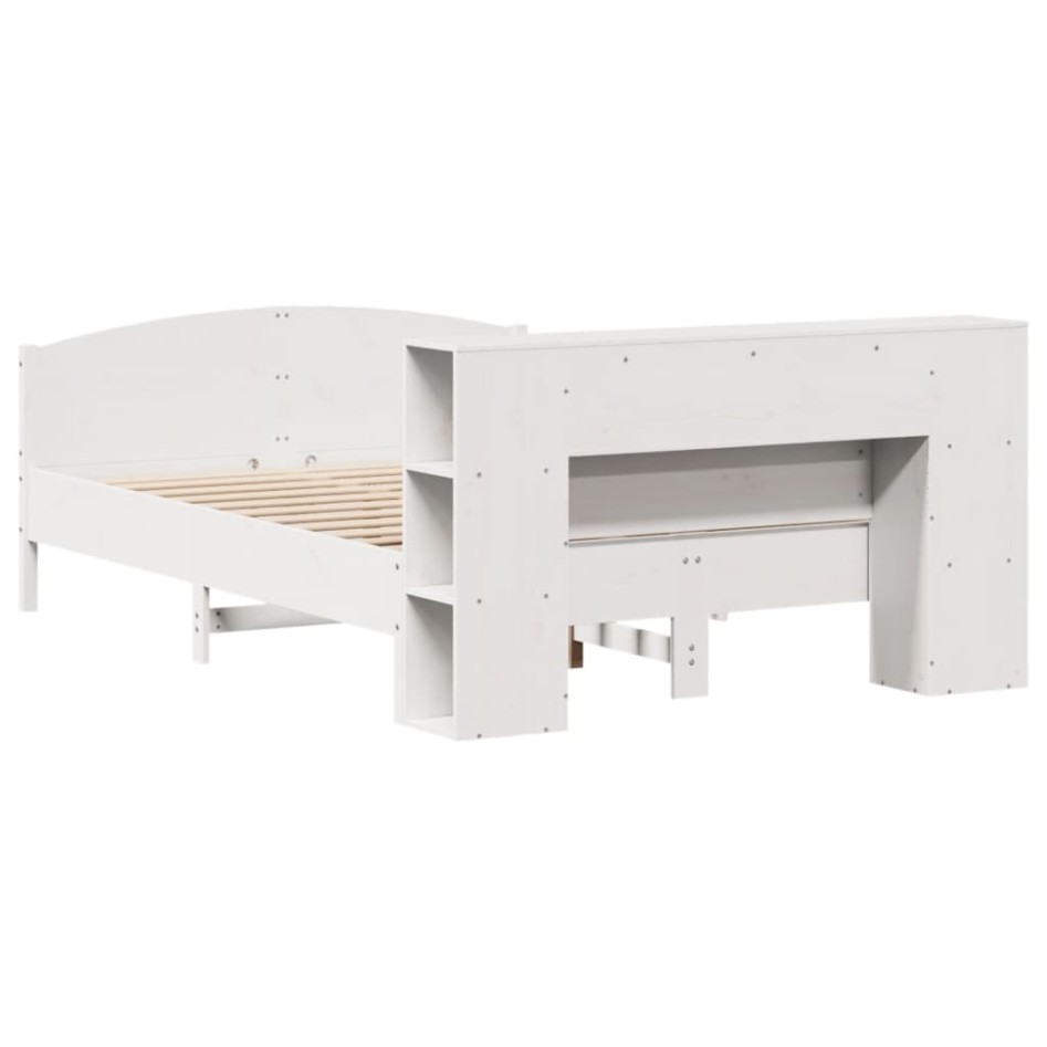 Cama con estantería sin colchón madera maciza blanca 160x200