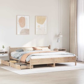 Estructura de cama sin colchón madera maciza de pino 200x200